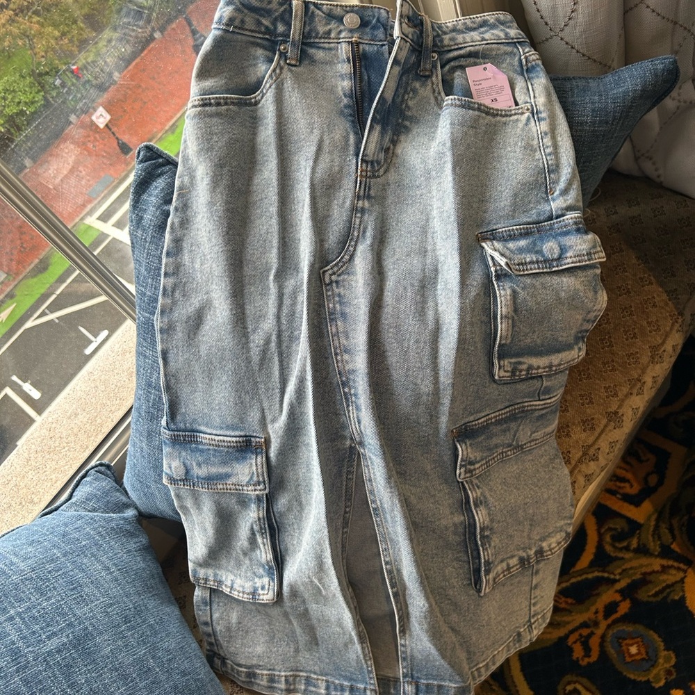 Denim Cargo Maxi Skirt